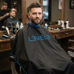 Capa Level 3 Negra con Borde Azul y Cuello de Silicona – Capa de Barbería - Imagen 4
