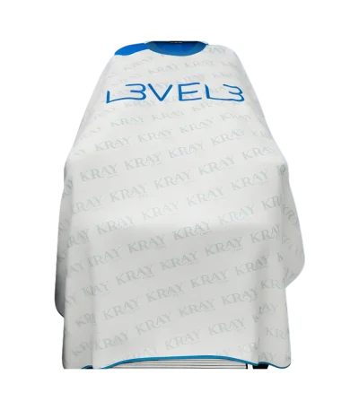 Capa Level 3 blanca borde azul con cuello de silicona